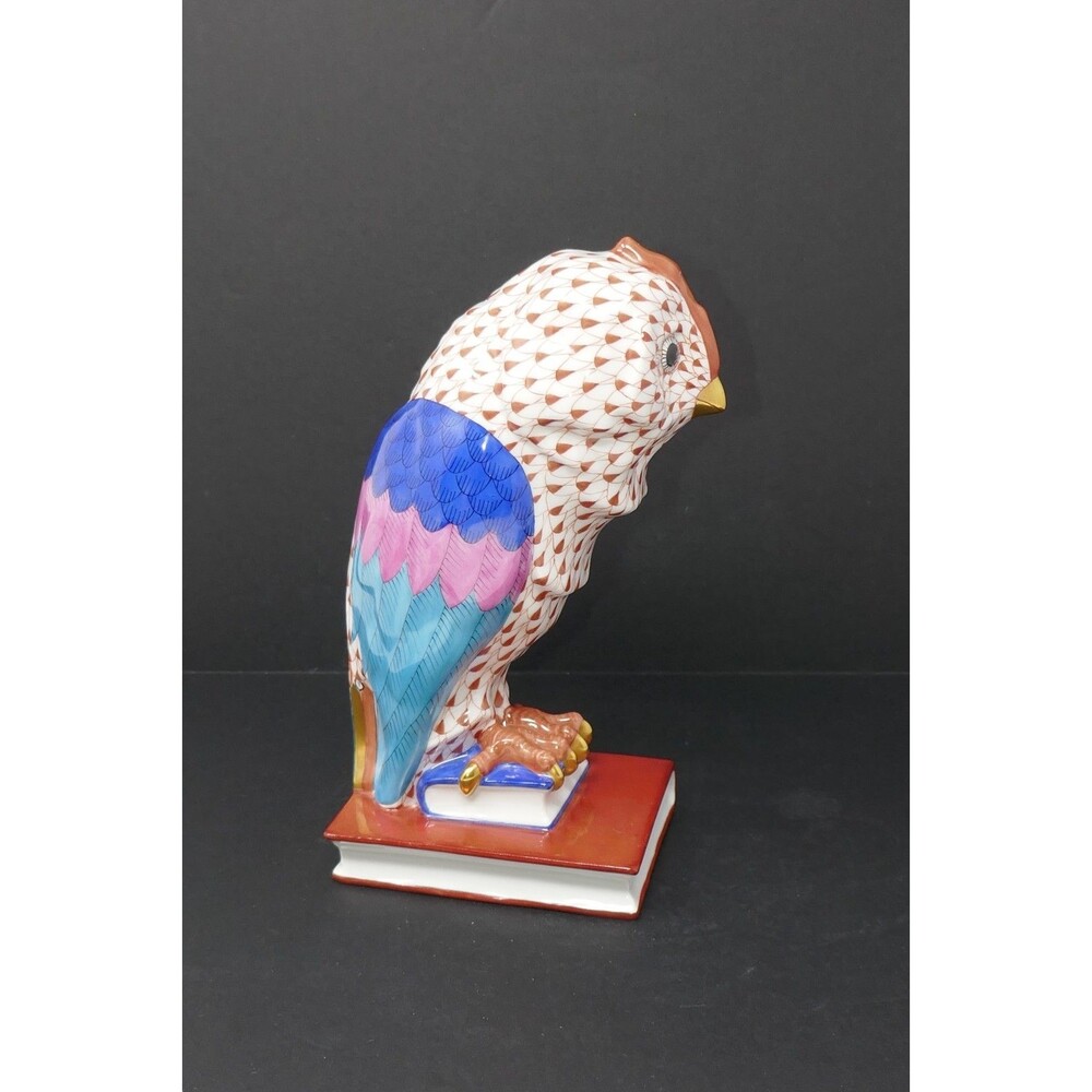Herend Fishnet Owl on Books Medium Handpainted Porcelain Figurine 5104 Hungary - Picture 5 of 15